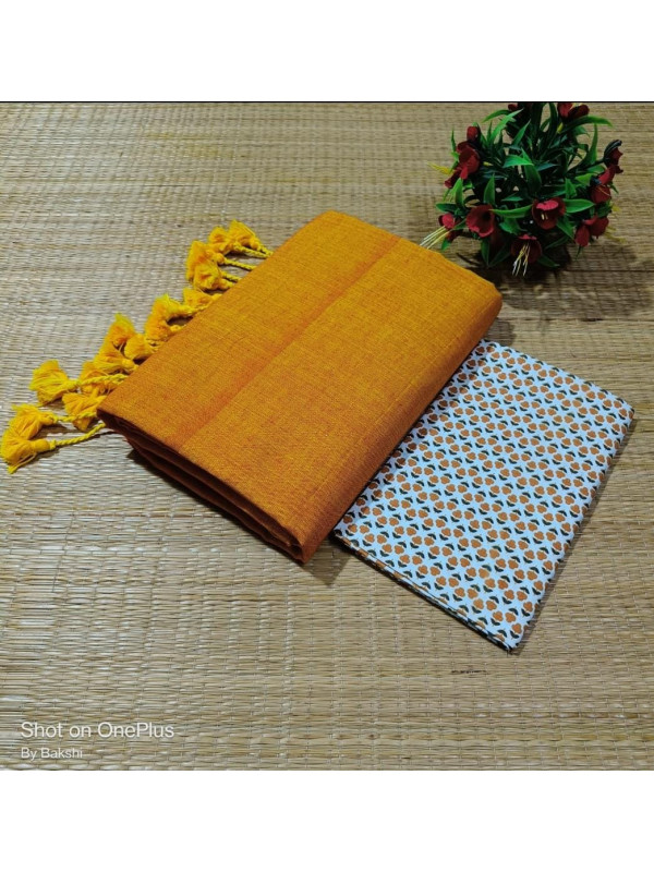 Plain khadi with Blouse (mustard yellow) Plain khadi with Blouse (mustard yellow)